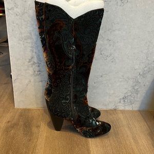 LEATHER LACE & VELVET unique cowboy boots size 7